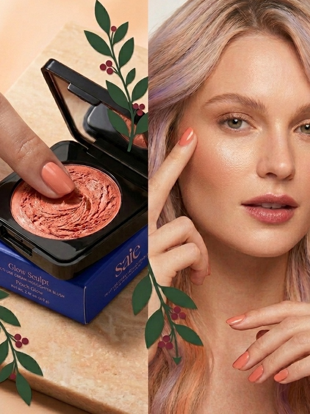 Saie Glow Sculpt Multi-Use Cream Highlighter Blush - Quartz & Peach Duo - NEW! - Picture 7 of 9